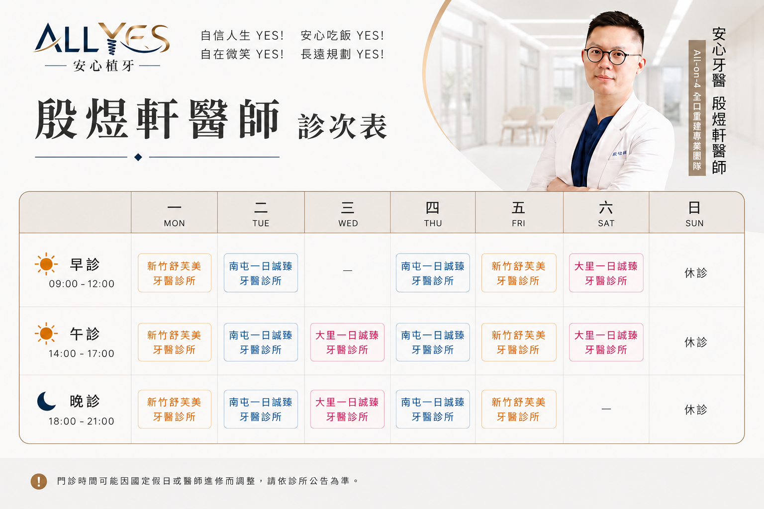 每月一到日早中晚門診班表